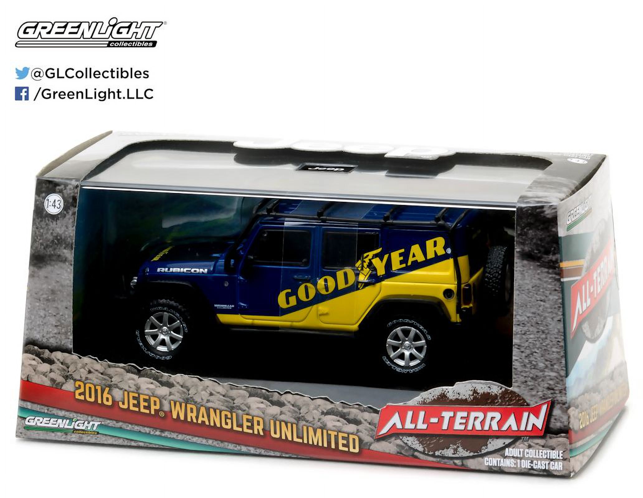 Greenlight 86080 1 isto 43 2016 Jeep Wrangler Unlimited Good Year with Roof Rack&#44; Fender Flares & Winch Diecast Model Car - image 4 of 4