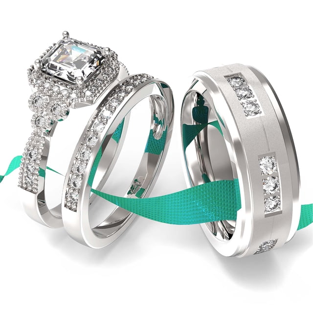 Ringheart Wedding Ring Sets His And Hers Couples Women 925 Sterling ...