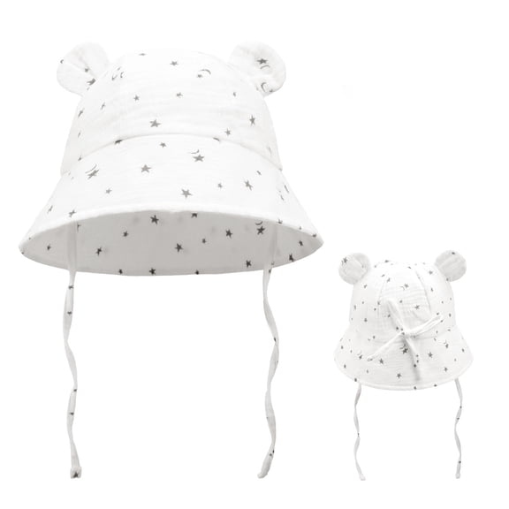 SAWOBUUN Baby Summer Sun Hat Infant Boys Girls Foldable Breathabl Hat with Bear Ears Adjustable Wide Brim Bucket Hat Cap