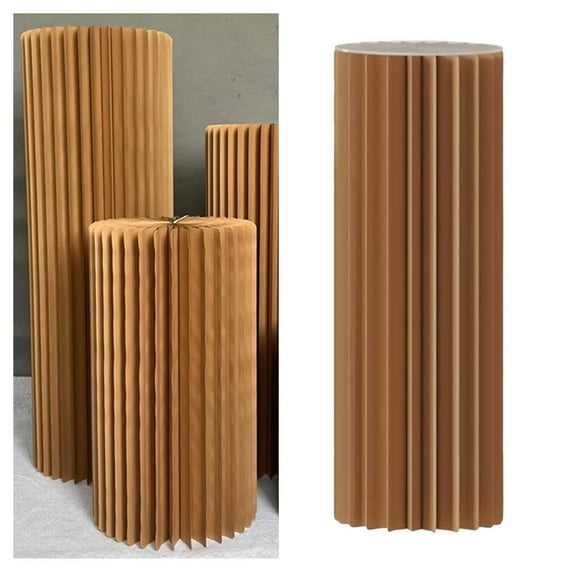 Foldable Paper Column Display Pedestal Stands, Birthday Party Decoration Cardboard Shelf, Round Wedding Centerpieces Cardboard Vase Stand for Wedding Birthday Party