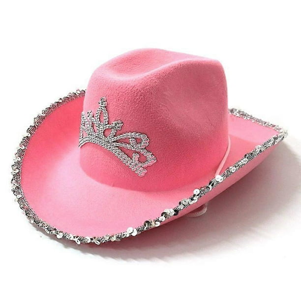 Pink Cowgirl Hat - Childrens Cowgirl Costume Hat -Girls Cowboy Hat -Light Up Blinking Crown Tiara