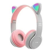 Cat Ear Kids Bluetooth Headphones, LED Light Up Wireless Foldable Stereo Girls Headphones, Kids Headphones for School Birthday Xmas Gift, Pink