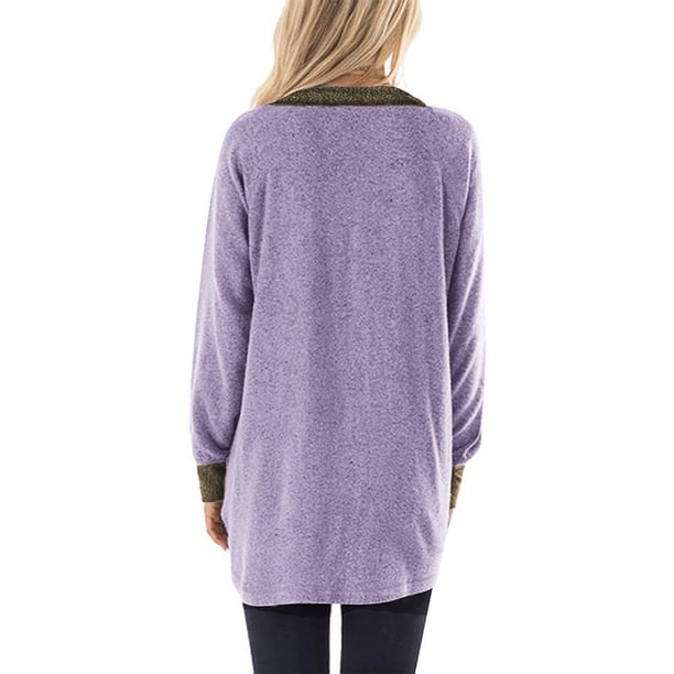 Blusa femenina de manga raglán, sudadera de mujer con cuello en V, sudadera de manga raglán larga, sudadera con empalme de color, máxima confiabilidad