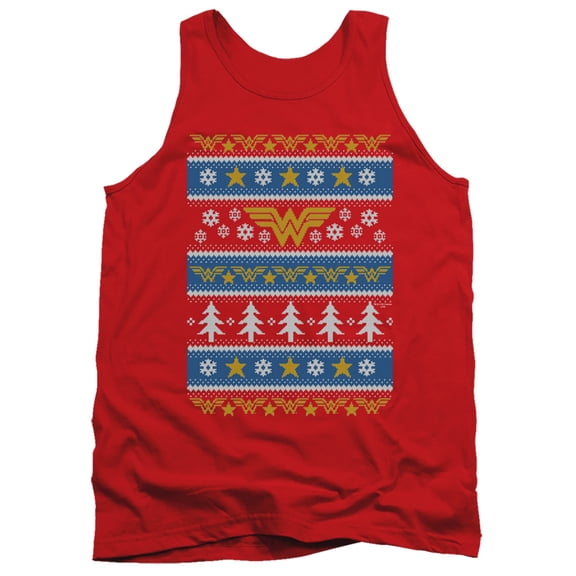 DC Wonder Woman ChristmaS/Sweater Adult Tank Top Red