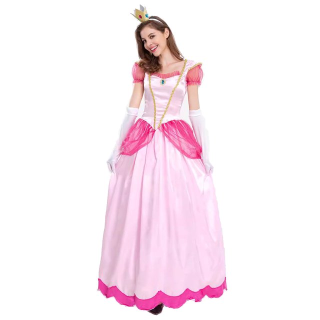 AoDai Peach Costume pour Adulte, Robe de Princesse pour Femmes, Tenue de Cosplay d'Halloween Peach avec Accessoire