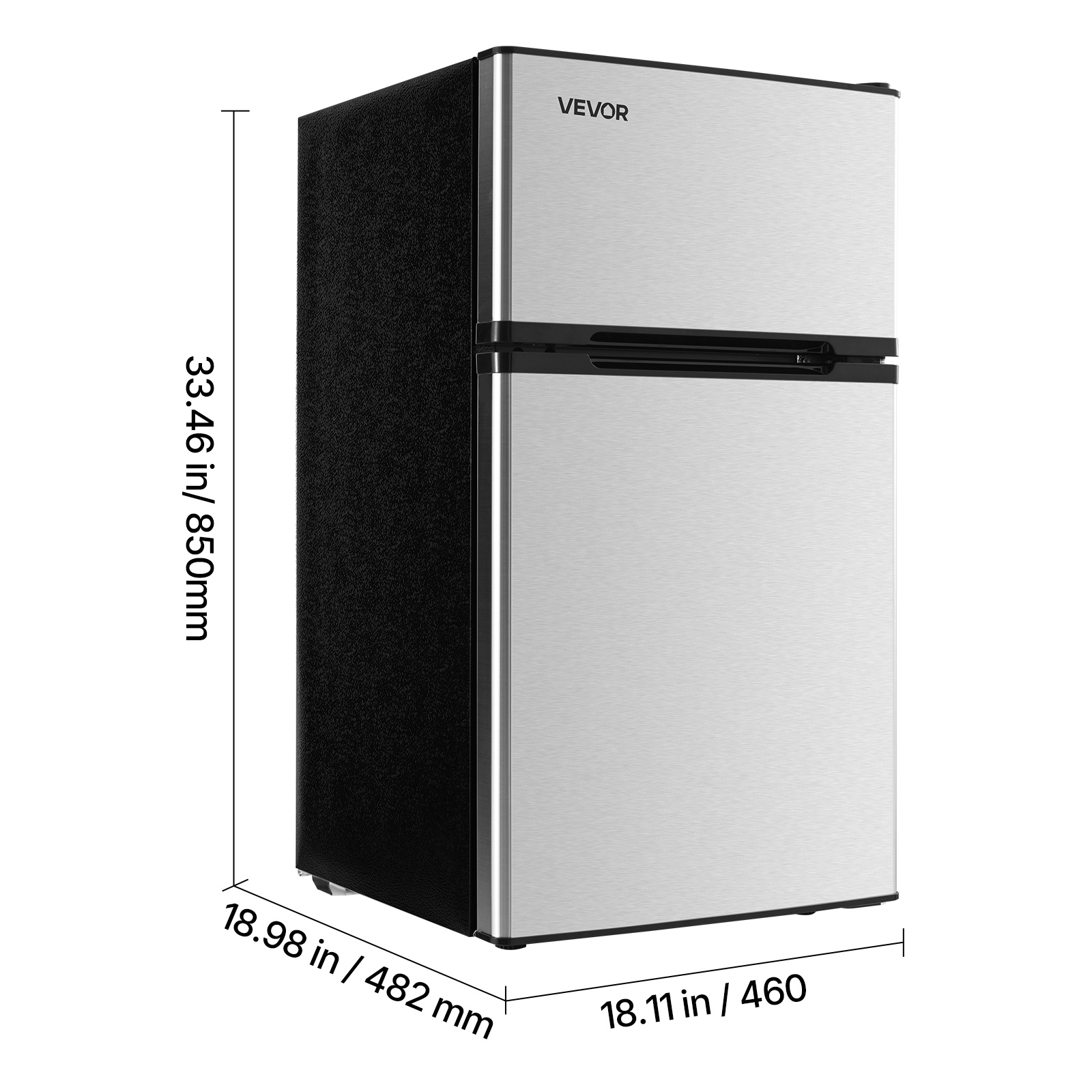 VEVOR Mini Fridge with Freezer, 3.2 Cu.Ft, Two Door Compact Refrigerator, Adjustable Temperature, Shelf, Energy Efficient Small Fridge, Reversible Door, Low Noise,for Bedroom,Dorm,Office,Stainless