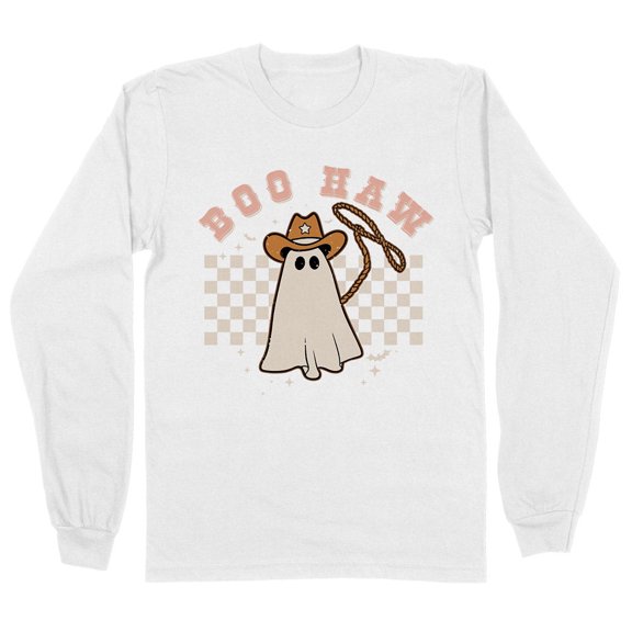 Cowboy Ghost Boo Haw Long Sleeve Shirt Unisex Large White