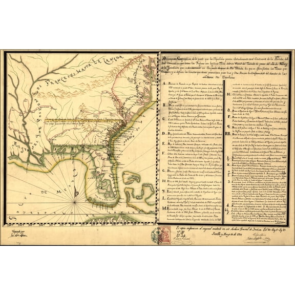24"x36" Gallery Poster, map of florida 1742 in spanish