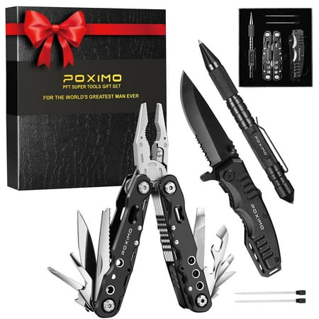 Multitool Gift Set for Men Dad Him 3-in-1 EDC Survival Kit with 14 in1 Multi-Pliers Pocket Knife & Tactical Pen | Premium Military-Grade Multi Tools for Camping Car Father’s Day Dad Gifts
