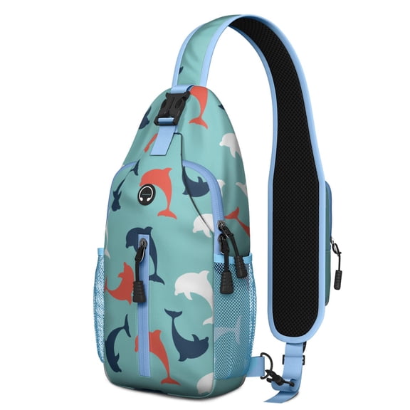 Crossbody Sling Backpack for Women Men Flat Design Dolphin Shoulder Sling Crossbody Casual Chest Bag for Travel Sports Running Hiking