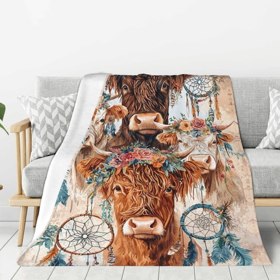 Highland Cow Throw Blanket Ultra Soft Cozy Decorative Flannel Blankets for Home Bed Couch Chair Travel 50x40