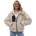 thumbnail image 5 of felwors Womens Fuzzy Fleece Jacket Fall Casual Long Sleeve Cropped Button Down Shacket Coats Outwear With Pockets Beige, M, 5 of 8