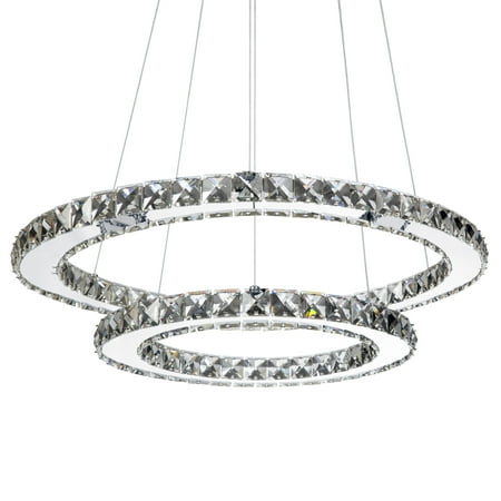 Best Choice Products 2-Ring Crystal Eclipse Modern LED Pendant Chandelier Dining Room Ceiling Light Fixture, (Best Bedroom Ceiling Lights)