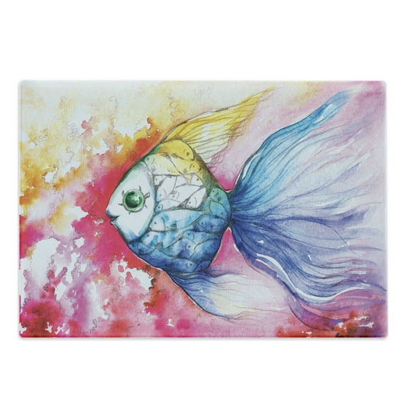 Fish Cutting Board, Watercolor Fauna Paint Grunge Vivid Brushstrokes and Splashes Nautical Concept, Decorative Tempered Glass Cutting and Serving Board, Large Size, Multicolor, by Ambesonne