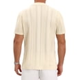 thumbnail image 3 of INSPIRE CHIC Men's Hollow Knitted Shirt Short Sleeve Button Down Striped Shirts M Beige, 3 of 6