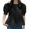 thumbnail image 3 of VONDA Women Fashion Puff Sleeve Half Sleeve O-Neck Blouse Ruffled Hem Pleated Tops, 3 of 4