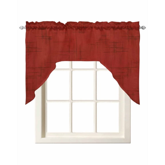 Farmhouse Red Swag Curtains for Kitchen Boho Vintage Rustic Woven Texture Valances for Windows Rod Pocket Small Window Treatment Short Topper for Cafe Bedroom Bathroom Living Room Decor 56x36 Inch