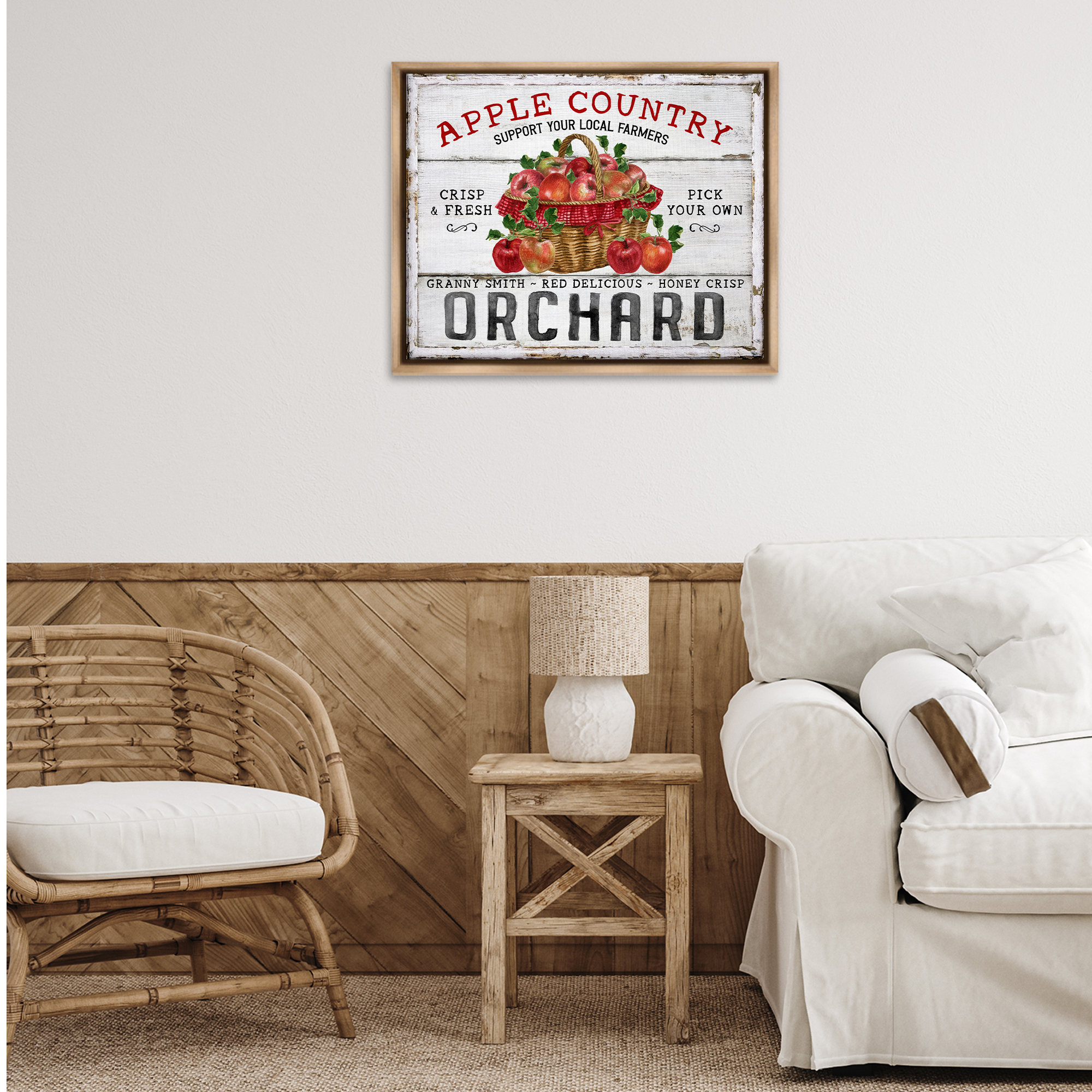Stupell Industries Rustic Apple Orchard Holiday Painting Brown Floater Framed Canvas Art Prints Wall Art, 31 x 25