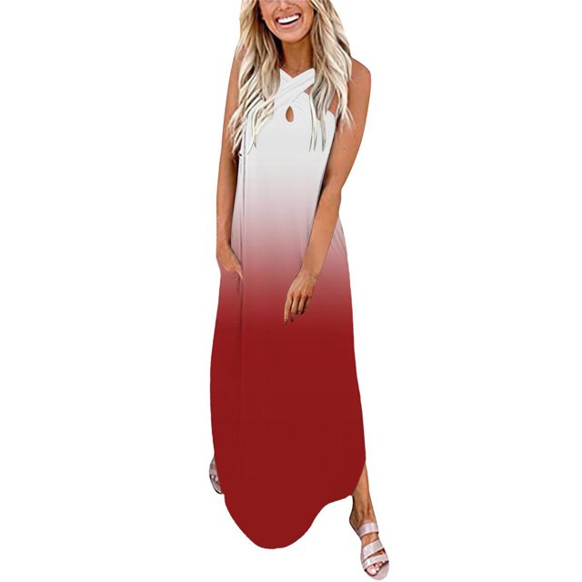 Robe d'Été Décontractée pour Femmes Robe Longue Imprimée Décontractée d'Été Robe de Plage Sans Manches Col en V Robes de Club pour Femmes 2023 en Liquidation
