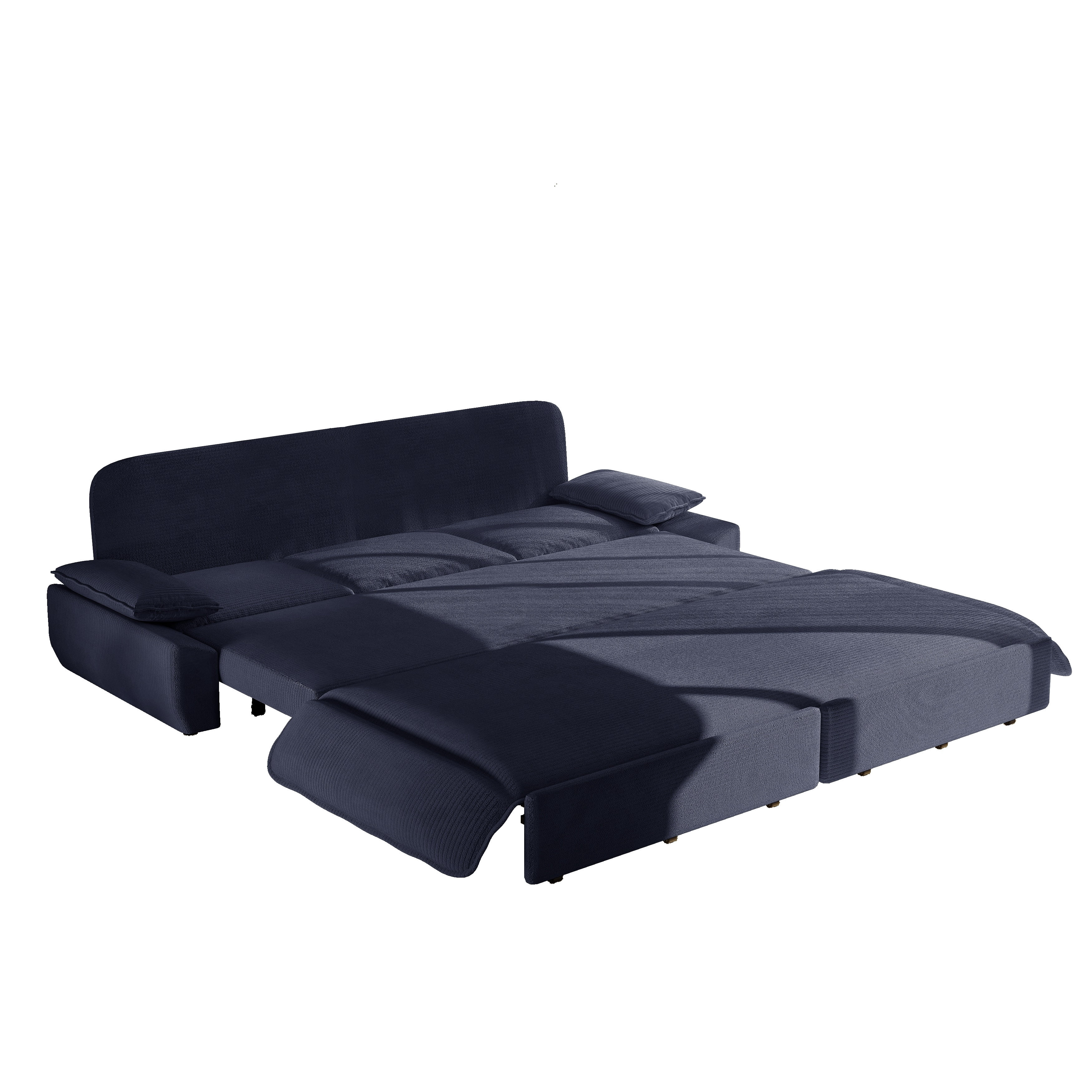 3-in-1 King Size Sleeper Sofa Bed, 94.5" Corduroy Convertible Pull Out Couch with Steel Frame, Modern Folding Lounge Sofa for Living Room, Blue