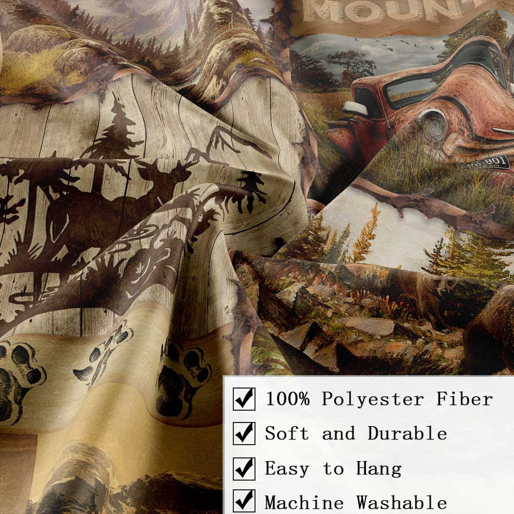 Rustic Shower Curtain, Country Woodland Mountain Bear Deer Decor Shower Curtains Set with Hooks, Western Farmhouse Fabric Bathroom Curtains, 72X72 Inches
