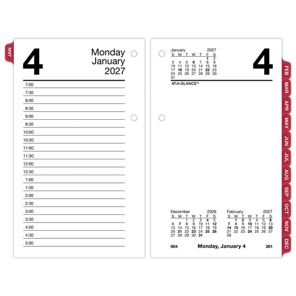 AT-A-GLANCE 2027 Daily Loose-Leaf Desk Calendar Refill with Monthly Tabs