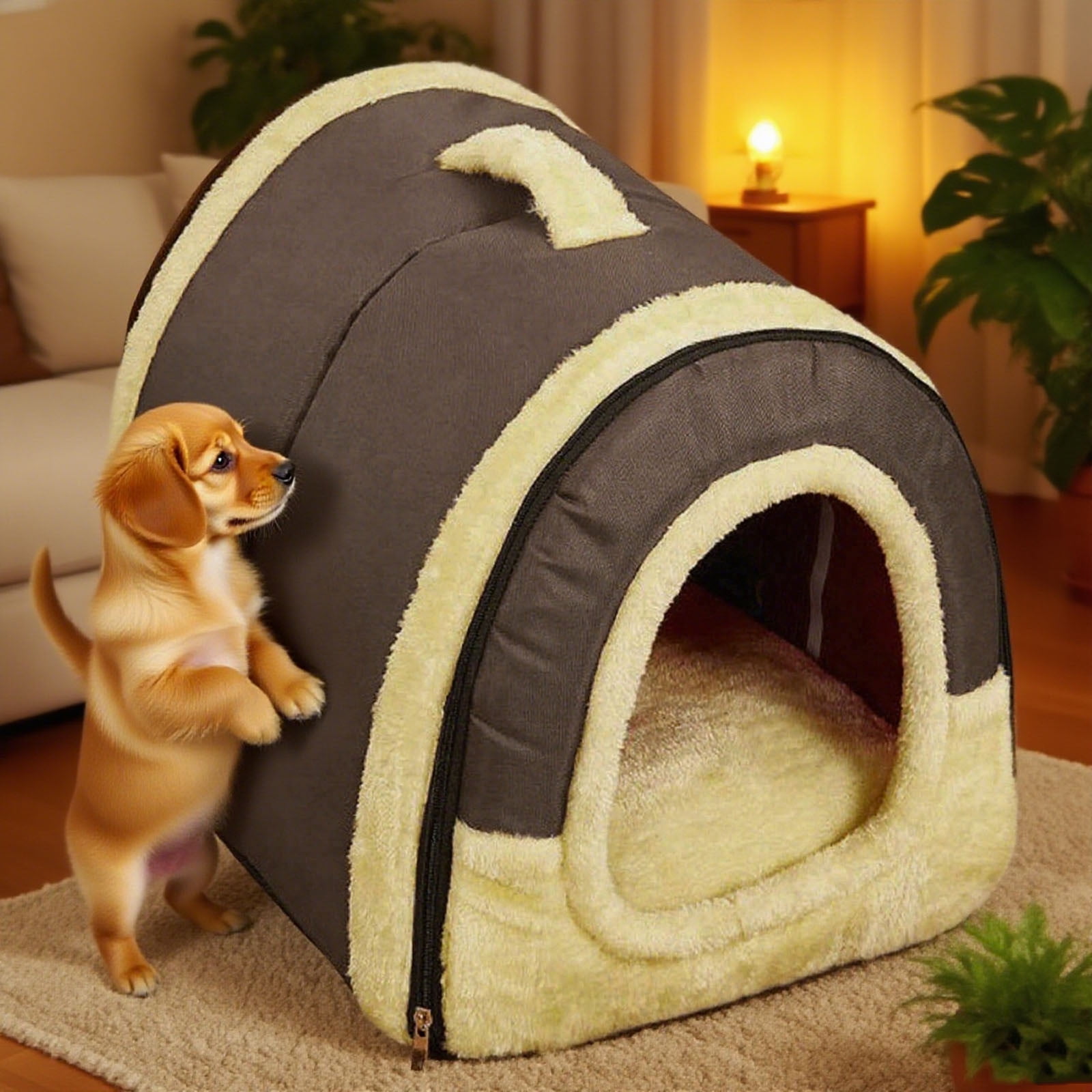 Cadorn 1PCS Small Heated Dog Bed with Removable Washable Cover, Insulated Thermal Lining for Winter Warmth, Cozy Pet House Indoor Use, Soft Plush Sleeping Pad for Dogs