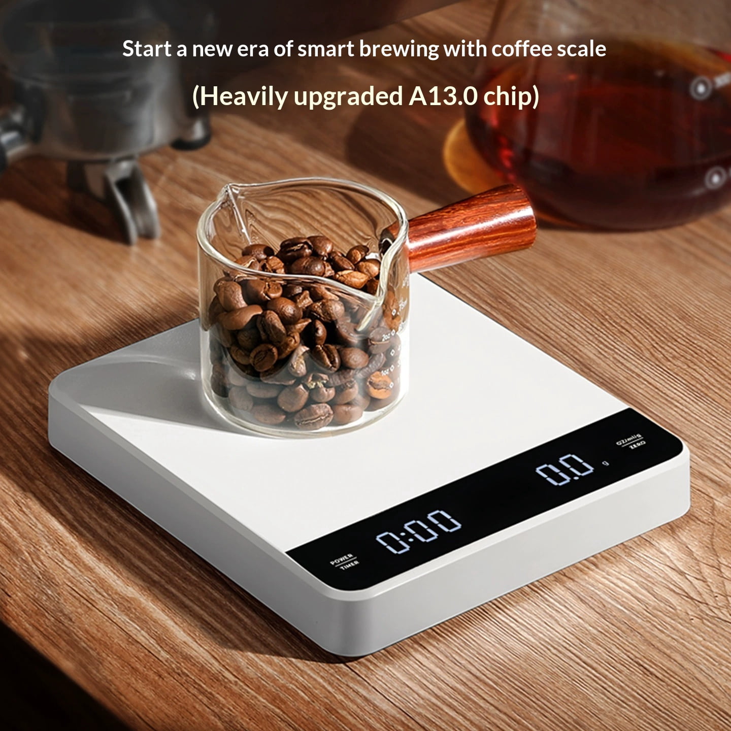 Mini Coffee Scale with Timer,Rechargeable Espresso Scale,3kg/0.1g Precision Scale for Espresso&Pour-Over Coffee,Portable Digital Kitchen Scale,White