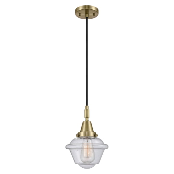 447-1P-AB-G534 Innovations Lighting Oxford - 1 Light Cord Hung Mini Pendant-7.25 Inch Wide and 9.13 Inch Tall-Antique Brass Finish-Seedy Glass Color
