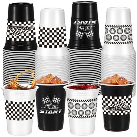Qinyoung 60 Pcs PriNst Race Car Party Supplies Bulk oz Checkered Flag Cups Racing Themed Thick Plastic Cup for Race Car Birthday Party Checkered Racing Party Sports Themed Birthday Party Supplies