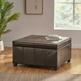 thumbnail image 3 of Forrester Espresso Bonded Leather Square Storage Ottoman, 3 of 10