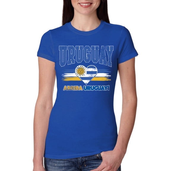 Wild Bobby Uruguay Flag Heart Arriba Uruguay Graphic | Women's Novelty T-Shirt | Soccer Football Fan Game Day Gift for Her Women Slim Fit Junior Tee