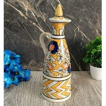 India Meets India Ceramic Bottle/Jug/Jar/Oil Dispenser [Yellow] Ceramic Storage Bottle for Oil, Vinegar, Sauces, Ketchups, Ceramic Bottle w/ Lid, 25 OZ (750 ML)