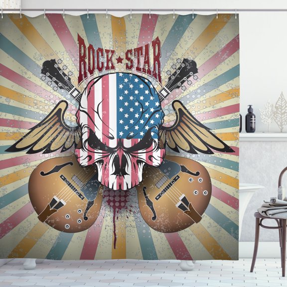 Ambesonne Guitar Shower Curtain, Angry Skull America Flag, 69"Wx70"L, Multicolor