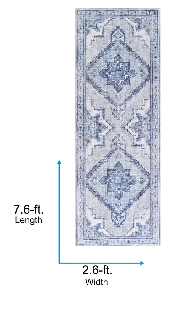 Livabliss Area Rugs for Living Room, 3x8 Iris Traditional Blue Runner Rug, Bedroom Dining Room Home Decor Stain Resistant Carpet (2'7" x 7'7" Runner)