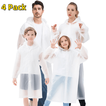 4 Pack Rain Ponchos for Adults and Kids,Reusable Family Raincoat with Drawstring Hood for Outdoor Emergency,L