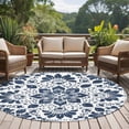 thumbnail image 4 of Blue Floral Round Area Rug 7 FT, Non Slip Living Room Area Carpet, Ethnic Boho Botanical Geometric Art Washable Soft Circular Rug Non-Shedding Floor Carpet for Bedside Office Play Room Classroom, 4 of 9