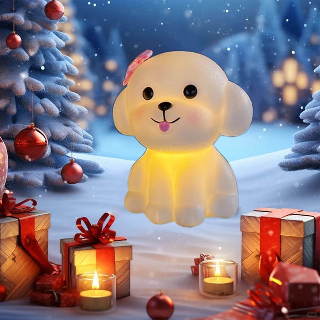 Xihbxyly Lámpara de Noche con Forma de Cachorro, Adorable Diseño de Lámpara de Escritorio, Luz Suave y Relajante, Funciona con Pilas, Acogedora Decoración para El Dormitorio, Regalo para Amantes de L