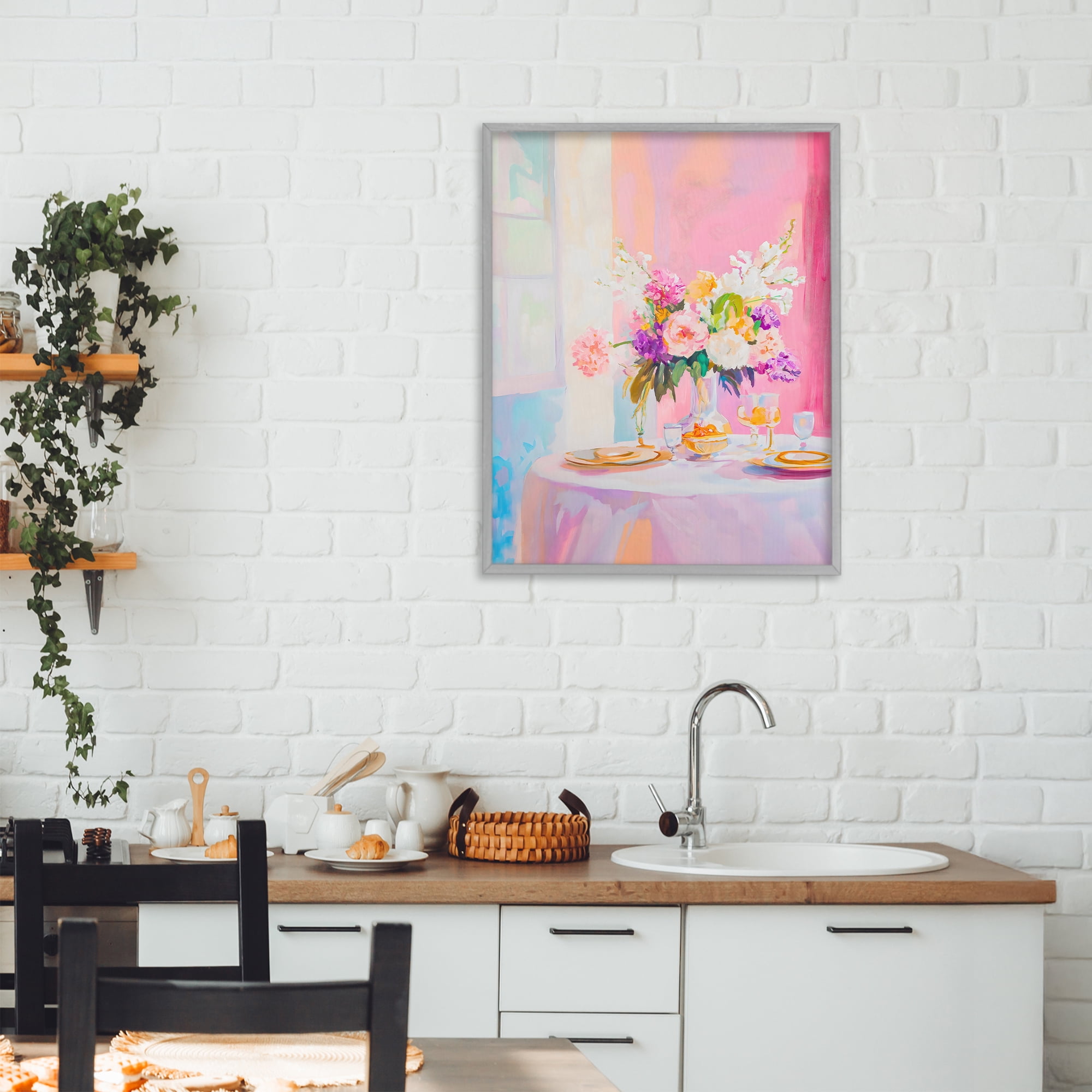 Stupell Industries Pink Brunch with Romantic Bouquet Gray Framed Giclee Art, design by The Prints Vibe