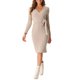 thumbnail image 1 of Vestido midi casual de manga larga con cuello en V y lazo en la cintura para mujer INSPIRE CHIC, color caqui, talla M, 1 of 1