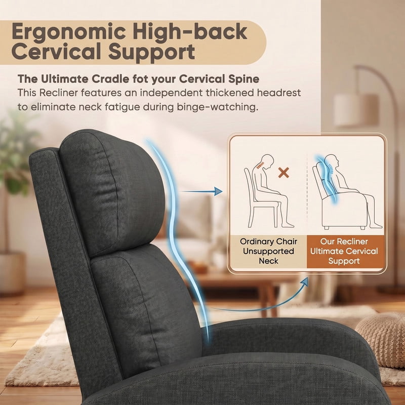 Vineego Massage PU Leather Recliner Adjustable Home Theater Seating Chair with Lumbar Support for Living Room,GrY