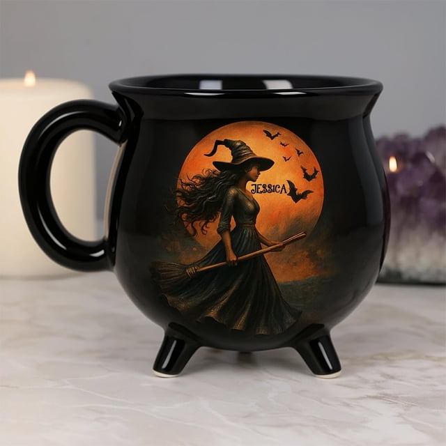 Taza de cerámica con forma de caldero de bruja, capacidad de 15 oz, ideal para café y té de Halloween. Vasos con temática wiccana para mujeres y mejores amigas.