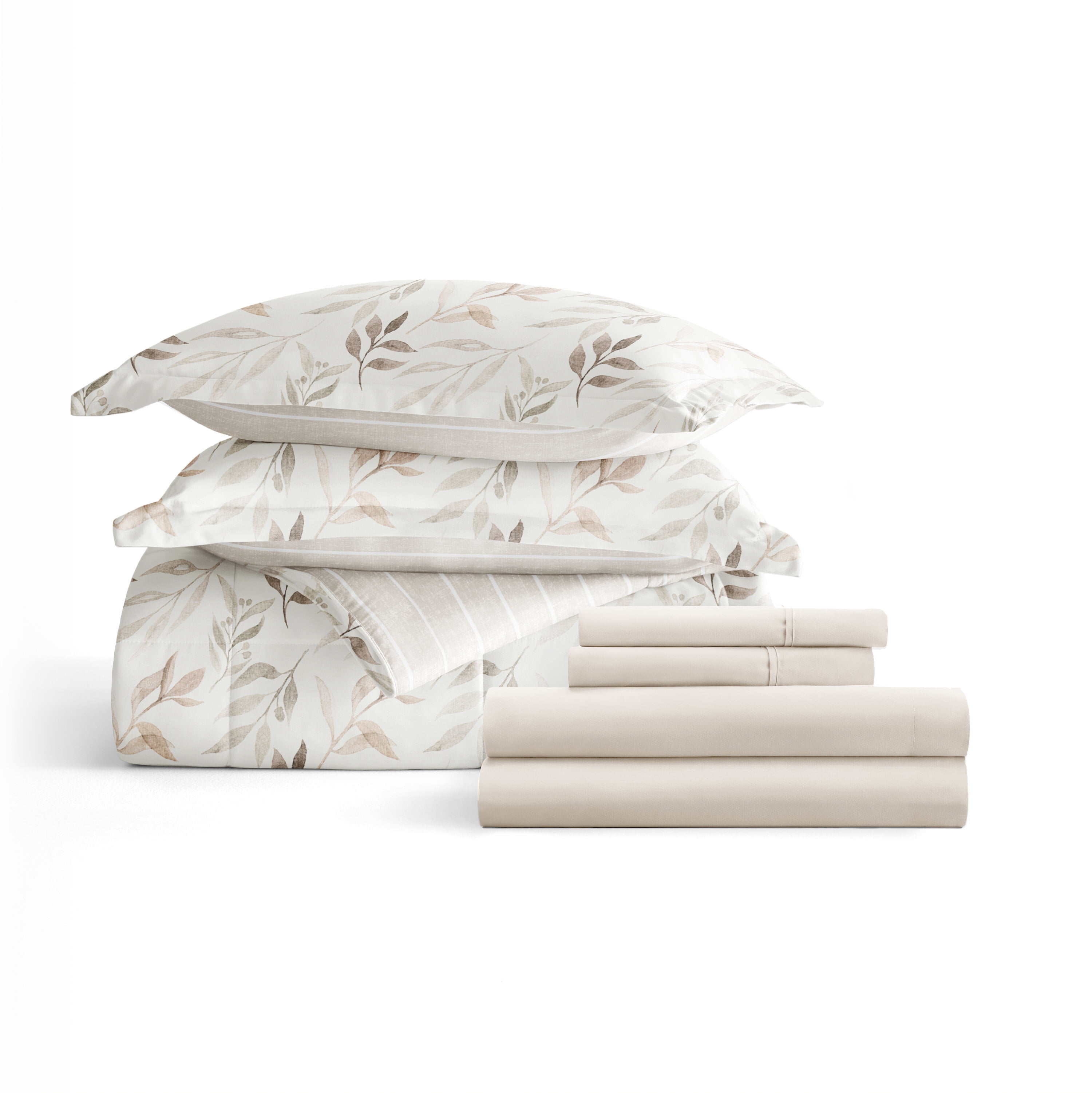 Noble Linens 7 Piece Bedding Bundle, Microfiber Patterned Comforter and Sheet Set, Full