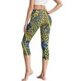 thumbnail image 2 of SCRAWLGOD Polynesia Hibiscus Blue Yellow Women's Capri Leggings with Pockets, High Waisted Stretch 3/4 Yoga Pants with Tummy Control, Lounge Tights for Workout Running Gym, XS, 2 of 7