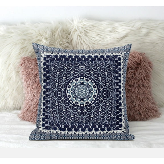 16†Indigo Blue Holy Floral Suede Throw Pillow