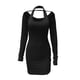thumbnail image 3 of Gibobby Vestidos de fiesta elegantes Vestido de moda con cuello halter de manga larga para mujer Vestido corto con cubierta de cadera sexy de color sólido(Negro,XL), 3 of 4
