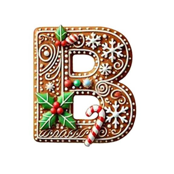 Jioakfa Gingerbread Alphabet Ornaments For Christmas Tree, 26 Initial Candy Cane Letter Pendant With Berries Pattern,Mini Hanging Decorations For Party Gifts Diy Decor Letter B