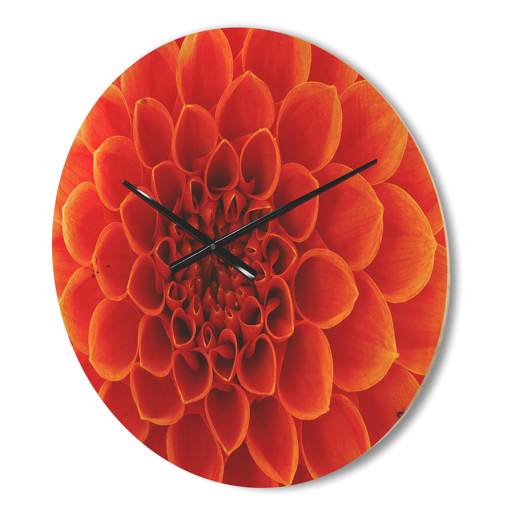 Designart 'Close Up Orange Flower Petals I' Modern Wood Wall Clock