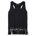 thumbnail image 2 of Aeropostale Camiseta sin mangas con espalda cruzada con flecos para mujer, negro, pequeño Aeropostale Camiseta sin mangas, 2 of 2