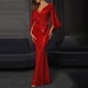 thumbnail image 2 of Gibobby Vestidos largos de fiesta Vestido de noche hasta el suelo para mujer con lentejuelas con abertura(Rojo,CH), 2 of 4